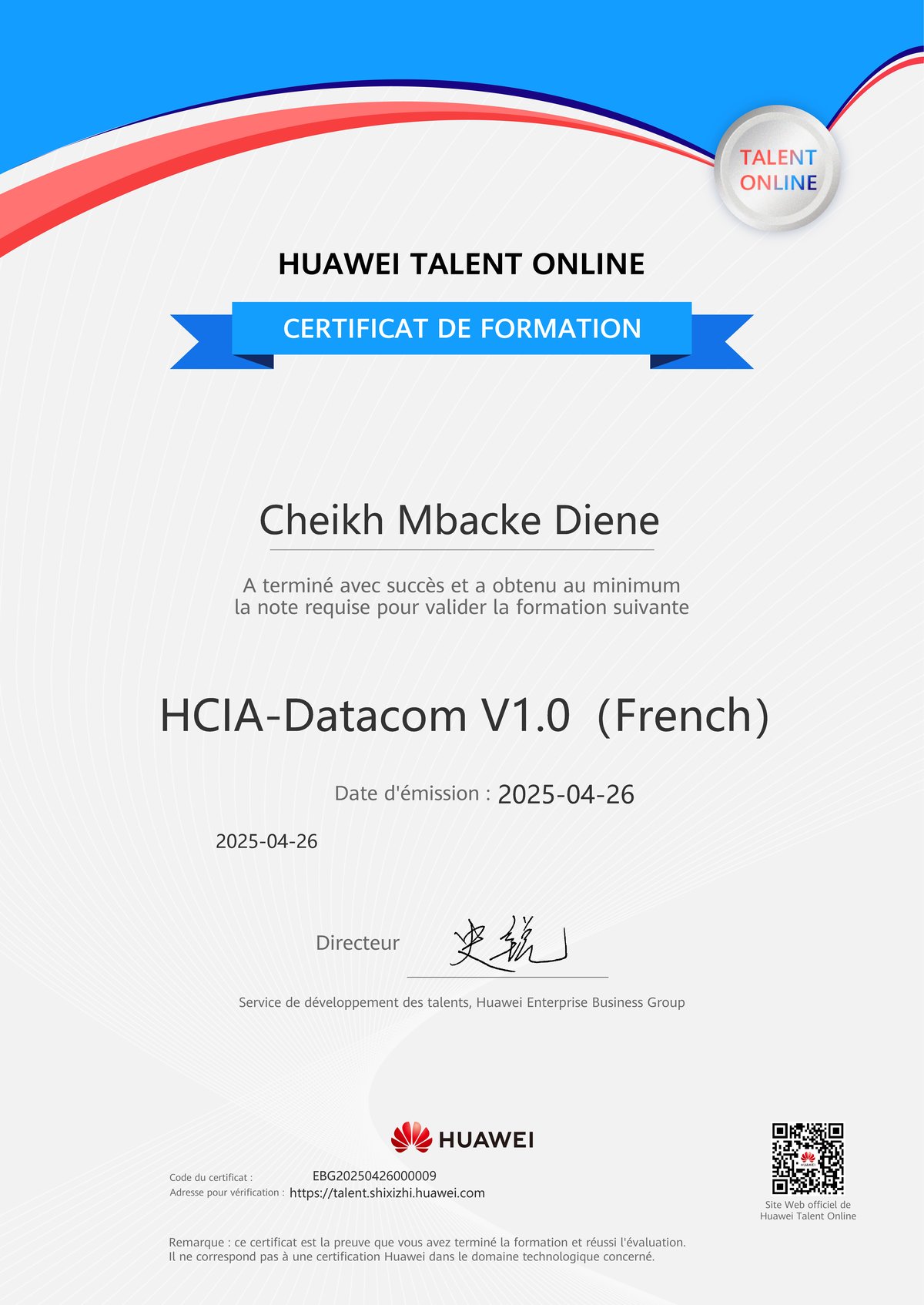 Certificat HCIA-Datacom V1.0